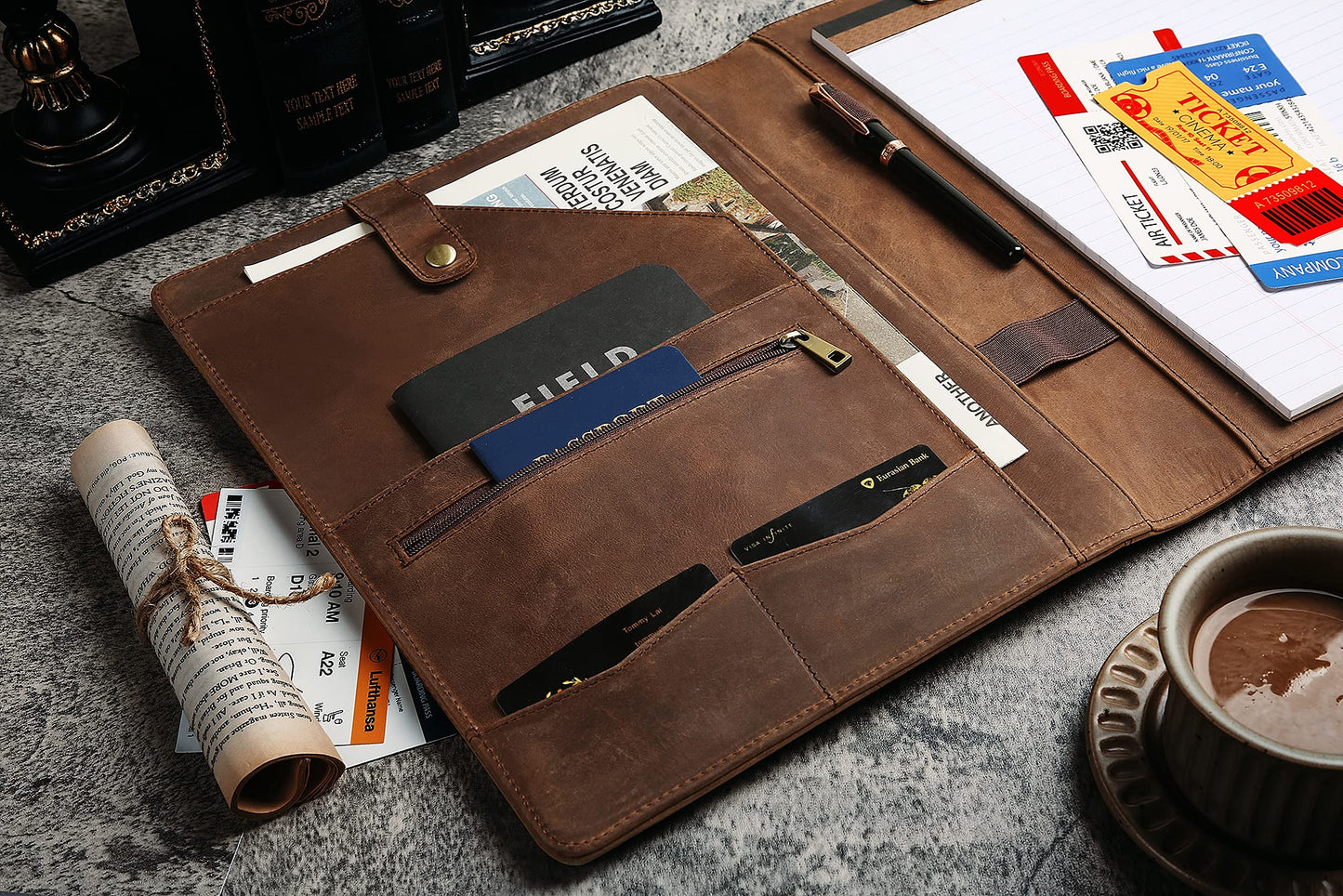 YLYYHH Writing Pad A4 leather, Leather folder A4 for men, Document folder A4 leather for women, Business conference folder folder for resume/interview/meeting.
