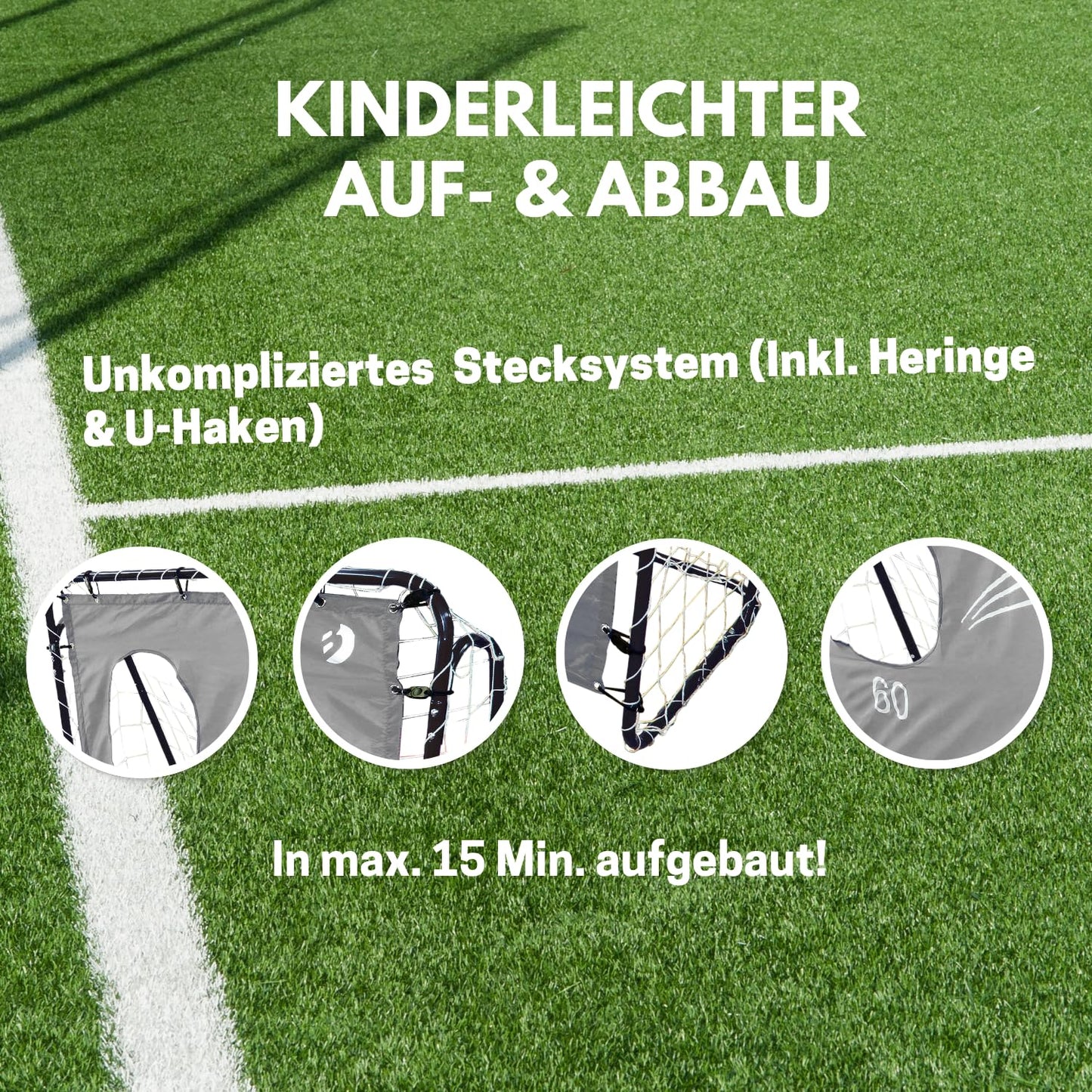 Best Sporting soccer goal with target wall I soccer goal 213cm x 152cm I soccer goal for kids with various color patterns I high-quality kids goal with net, target wall & pegs I soccer goal Gray