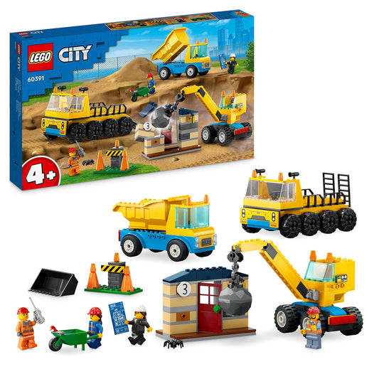 LEGO City Construction Vehicles and Crane with Wrecking Ball, Toy & City Road Roller, Construction Vehicle for Kids aged 5 years.