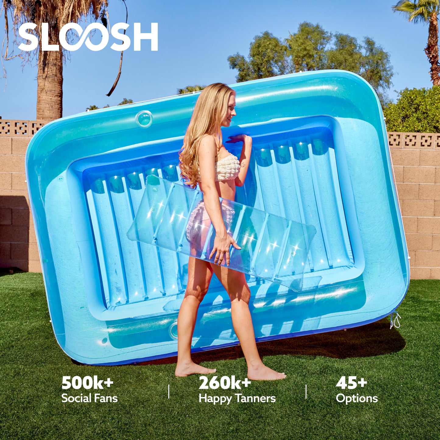 Sloosh 85" x 57" / 2.1 x 1.4m Inflatable Sun Pool Tanning Pool, Air Mattress Pool, Sunbathing with Removable Pillow, Water Pool for Adults, Summer Fun, Water Party - Blue