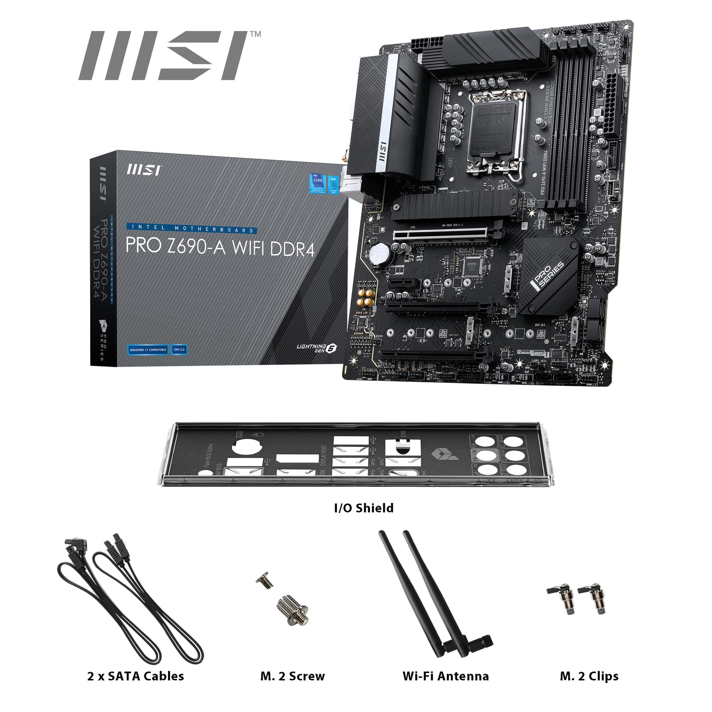 MSI PRO Z690-A WIFI DDR4 ATX motherboard supports 12th Gen Intel processors, LGA 1700 - 14 Duet Rail 55A VRM, Memory Boost 5200MHz/OC, 1 x PCIe 5.0 x16, 3 x M.2 Gen4 x4, 2.5G LAN, Wi-Fi 6.