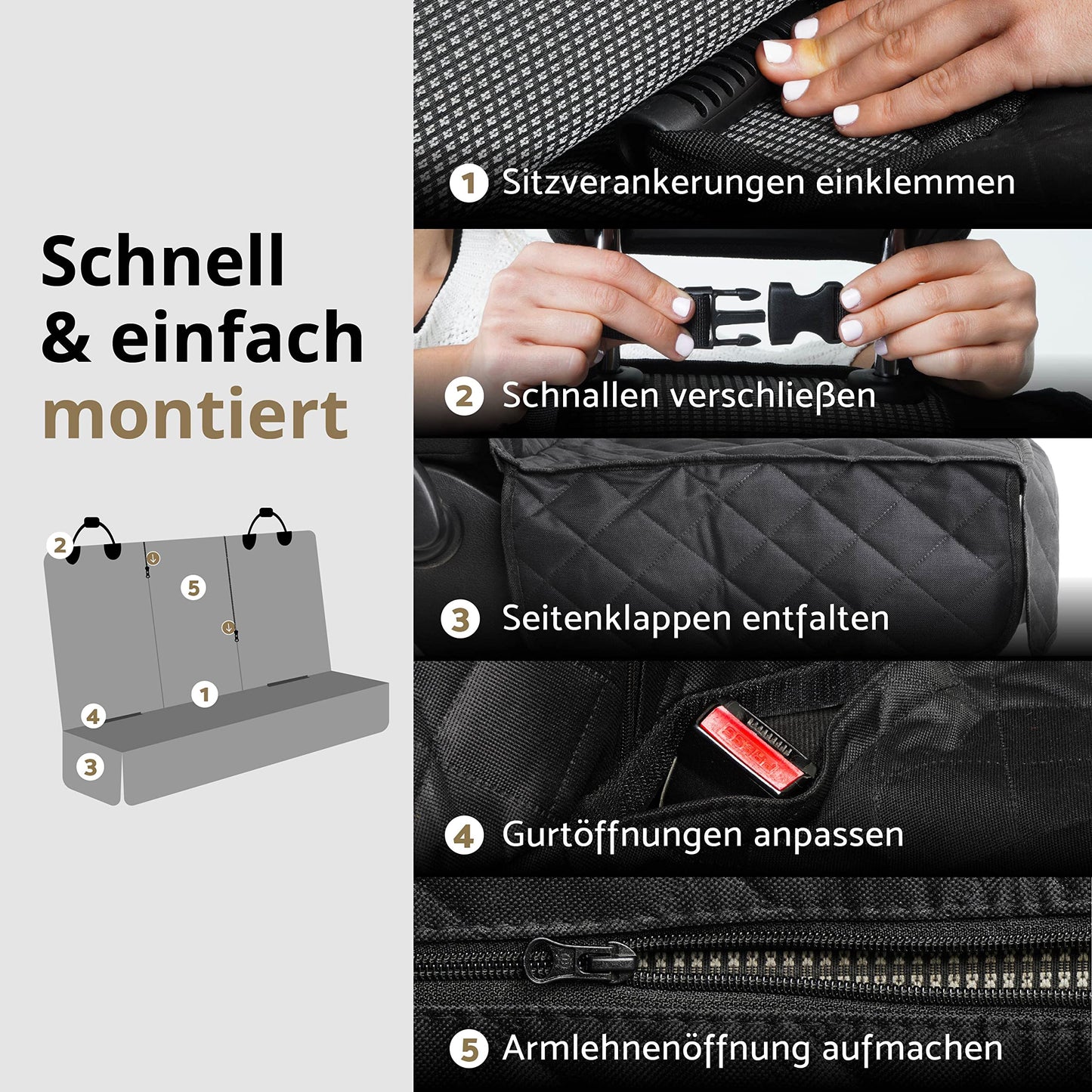 AMZPET Dog Car Seat Cover (Extra Wide: 143 cm) - Waterproof - Non-slip & Scratch-resistant - Durable - 56 x 45 x 143 cm