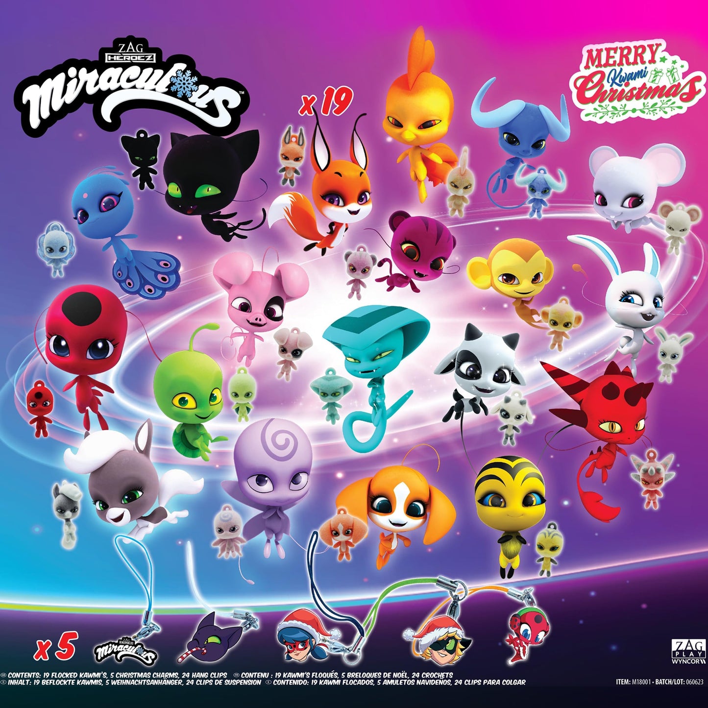 Miraculous Ladybug - Ultimate Kwami Advent Calendar with mini flocked Kwamis and EVA charms, seasonal charms, a collectible for kids for Christmas with hooks and strings (Wyncor), blue.