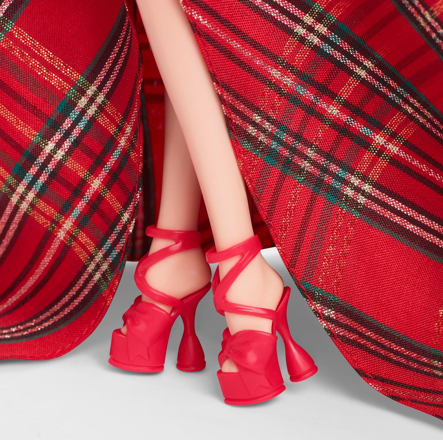 Barbie Signature Doll, Holiday Blonde Fashion Doll wearing gown with plaid skirt, seasonal collector gift in displayable packaging, HRM65.