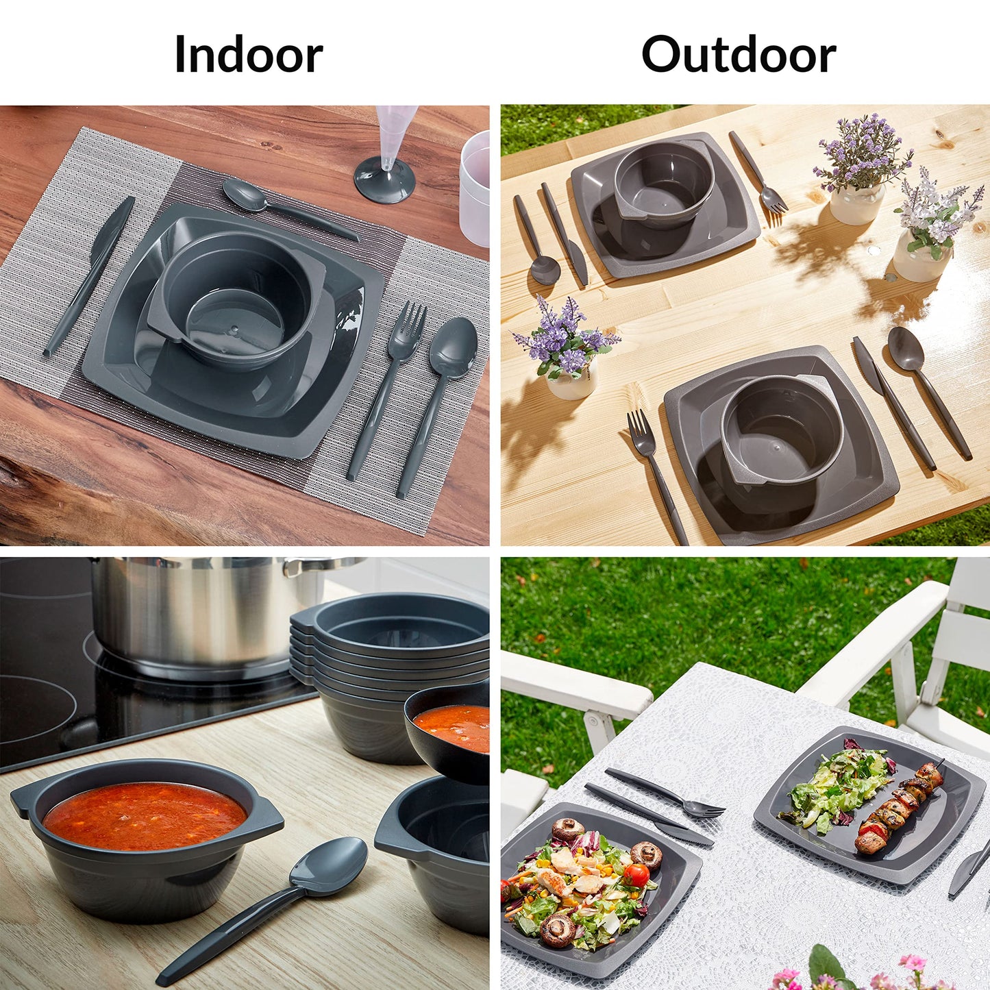 Grizzly party tableware set. 30-piece set of reusable cereal bowls. Dishwasher safe, shatterproof, sturdy, 100% recyclable. Reusable anthracite bowls.