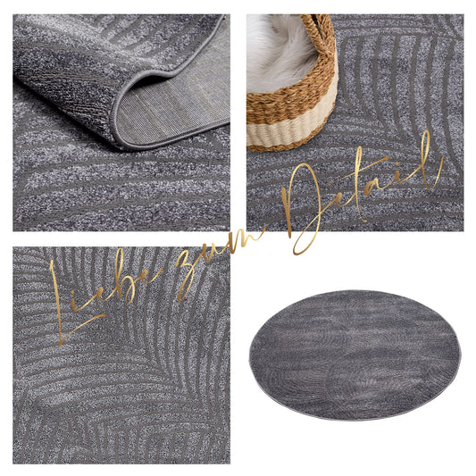 160x160cm, grey, short pile rug - payé round. Solid color with modern geometric patterns. Soft and perfect for living rooms or bedrooms as decoration.