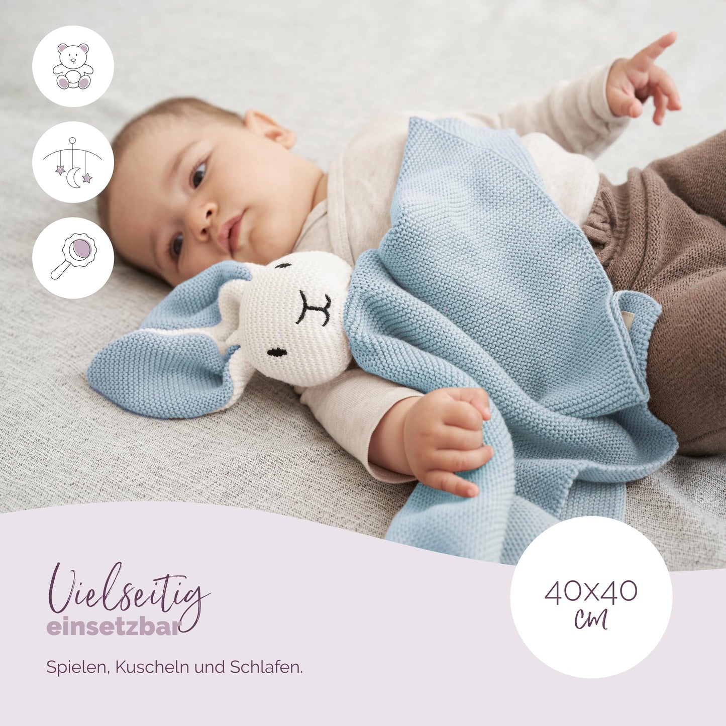 Livella Cuddle Blanket "Bunny" with socks - Pure organic cotton - Premium cuddly toy, cuddly blanket, comfort blanket, knit blanket - Velvety soft & breathable - Oeko-TEX® Standard 100 and GOTS Certified