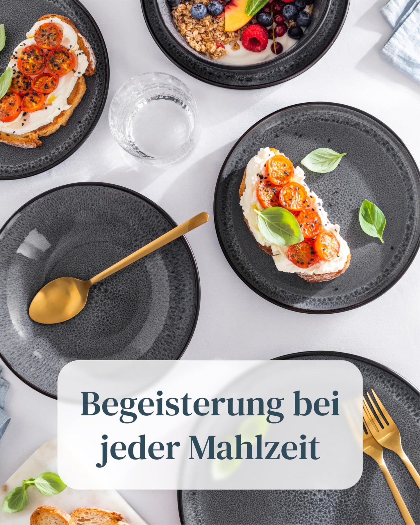 Stoneware dinnerware set for 4 people Ibiza 12 pcs. WINNER, Gorgeous Mediterranean Stoneware Dinnerware Set, Bowl and Plate Set, Tableware for 4 people, Pure Living dinnerware sets in grey.