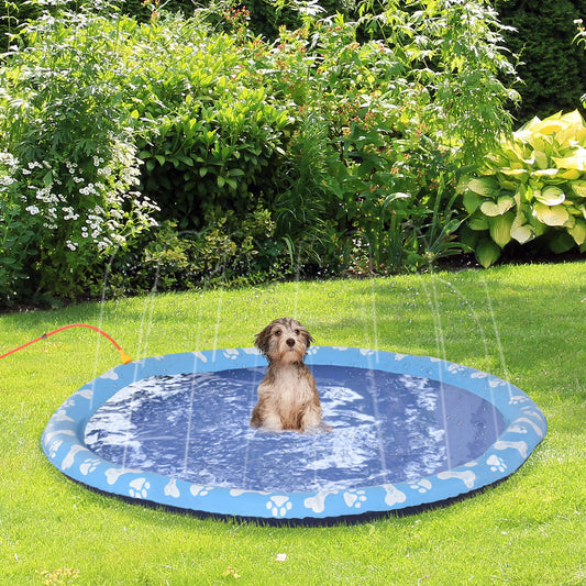 PawHut 170cm sprinkler mat inflatable splash pad non-slip water play mat water mat play pool water sprinkler dog pool for pets summer garden.