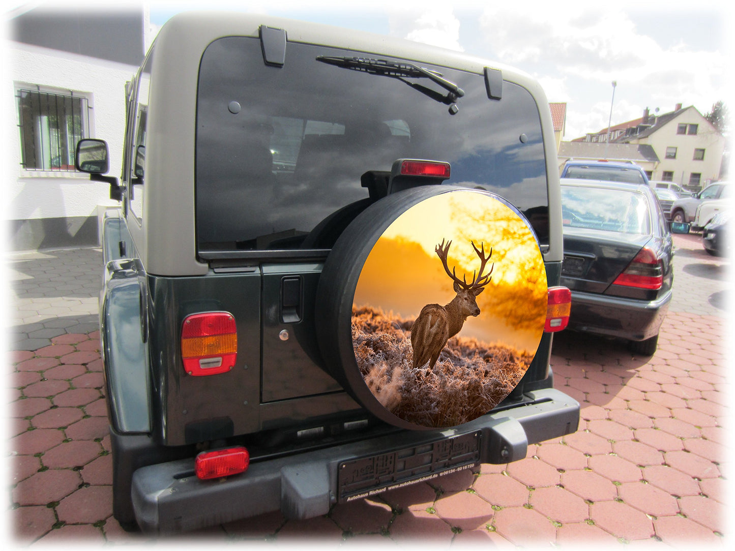 AB3-00179 DEER Spare Tire Cover 68x21 cm Spare Wheel Cover Tire Cover Wheel Bag Cover Protective high-quality tarpaulin material and faux leather Diameter 68cm, Width 21cm