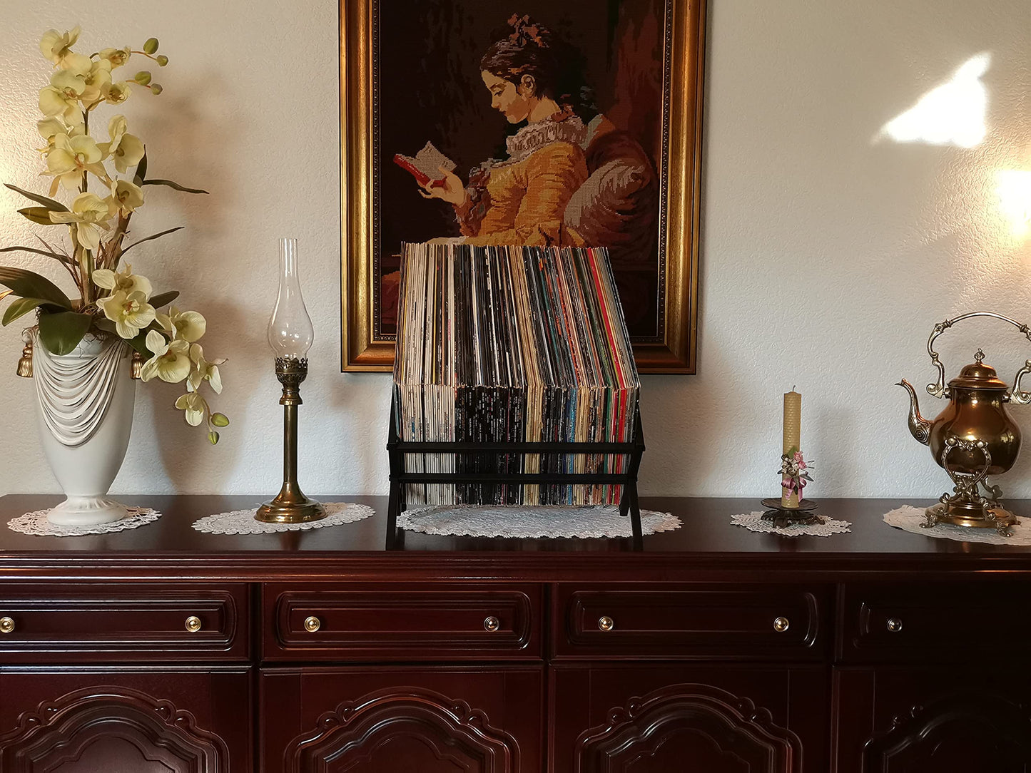 Generic Celloni vinyl record stand made of metal, vinyl storage, 40cm wide vinyl record shelf