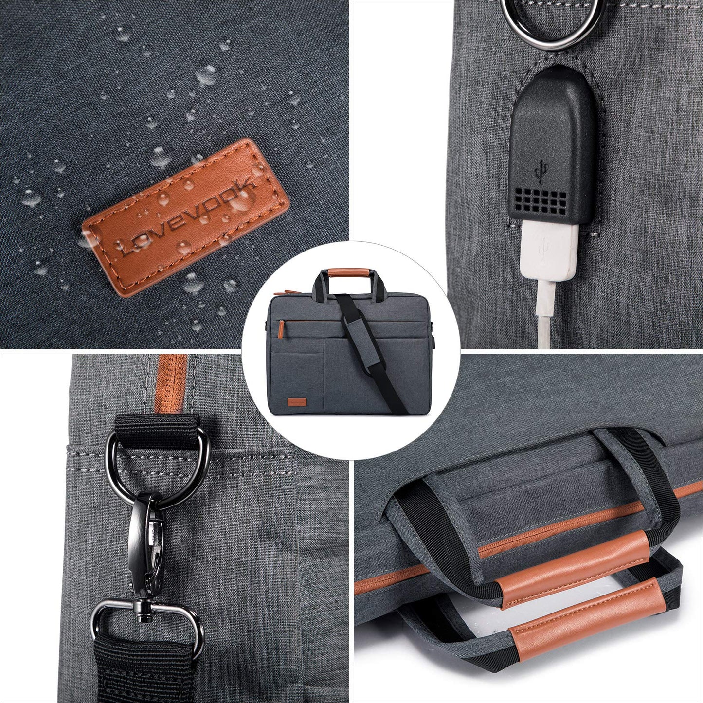 LOVEVOOK laptop bag 17-17.3 inch notebook bag 17-17.3 inch waterproof briefcase men shoulder bag Macbook bag business bags men dark gray