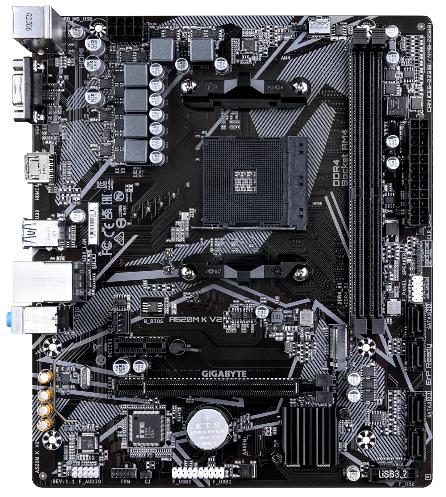 GIGABYTE A520M K V2 motherboard - Supports AMD Ryzen 5000 series AM4 CPUs, up to 5100MHz DDR4 (OC), PCIe Gen3 x4 M.2, GbE LAN, USB 3.2 Gen 1