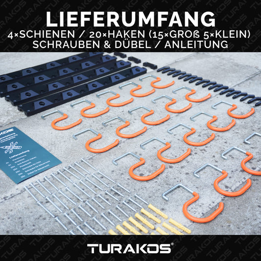 TURAKOS garden tool holder - 4x 40cm tool holder wall mount with anti-slip rubber coating, garden tool hanging for garage, tool shed, basement