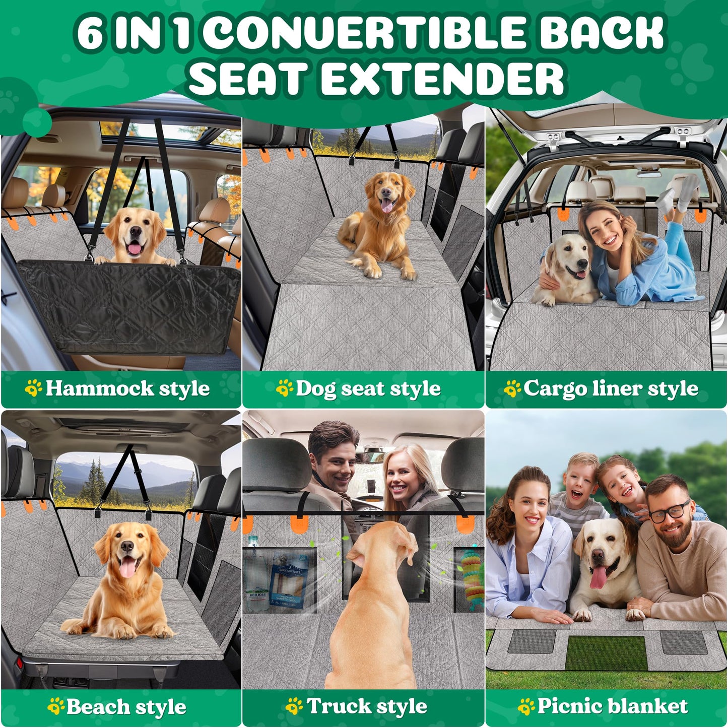 Loiion Dog Car Blanket Back Seat Solid Bottom, Rear Seat Extender Dog, Car Hammock for Dogs with Hard Bottom, Fall Prevention Waterproof Dog Mat for Most Cars SUV Trucks, Gray