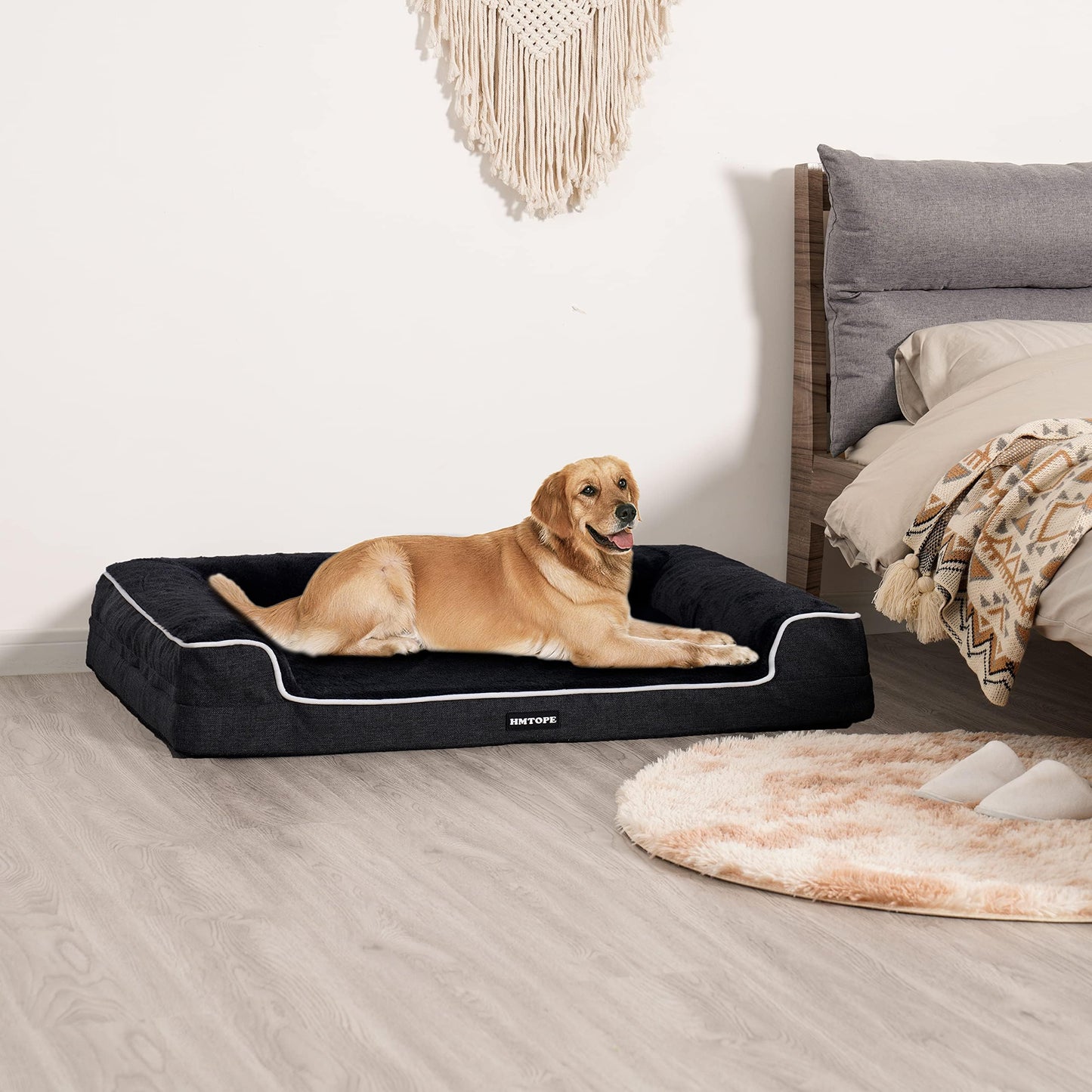 HMTOPE Orthopedic Dog Bed, Dog Sofa, High Edge, Dog Pillow, Dog Basket, Detachable and Washable, Large Dogs & Medium Dogs-120x85x22cm, Gray