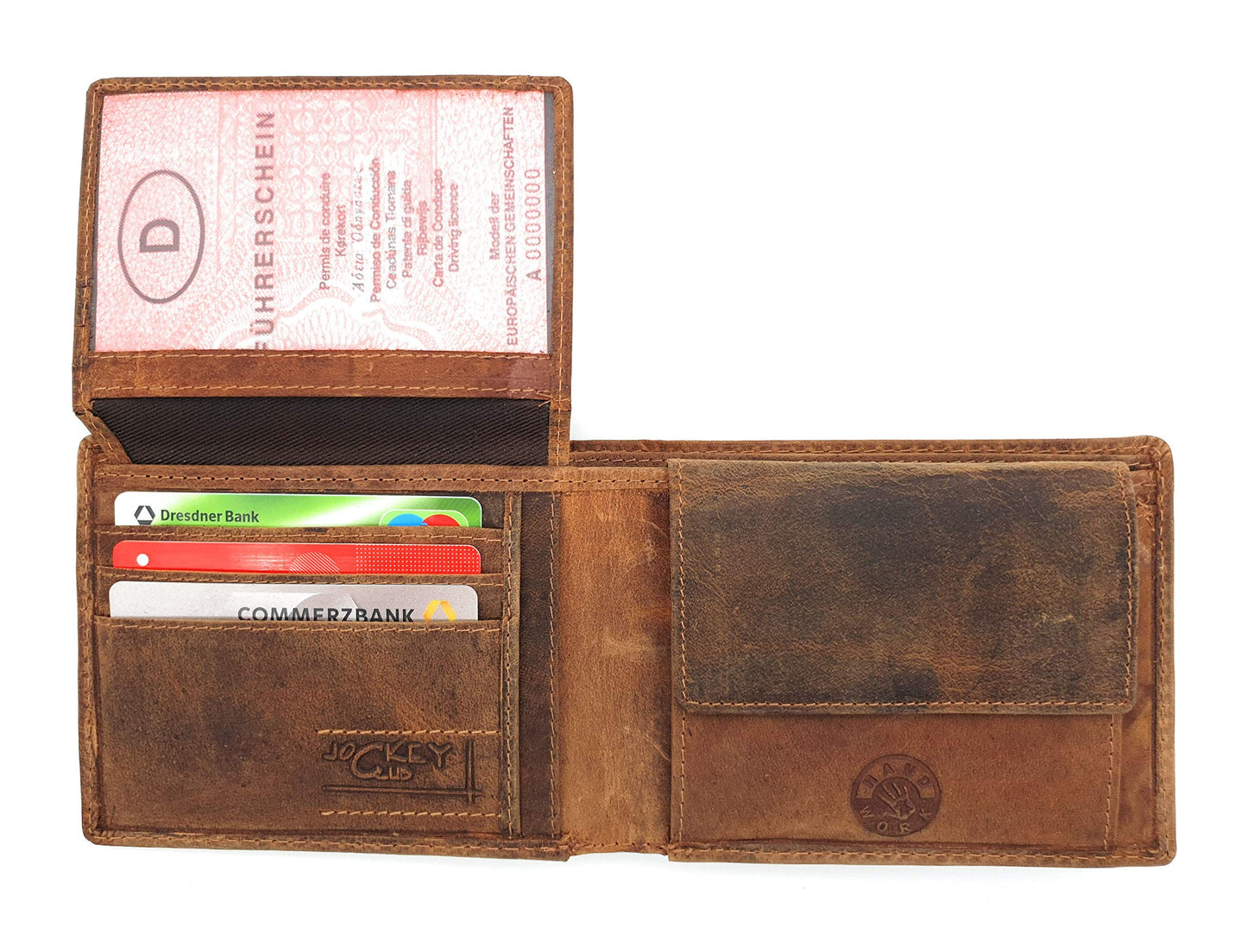 Jockey Club genuine leather biker wallet in genuine leather wallet with 50cm chain & RFID protection.