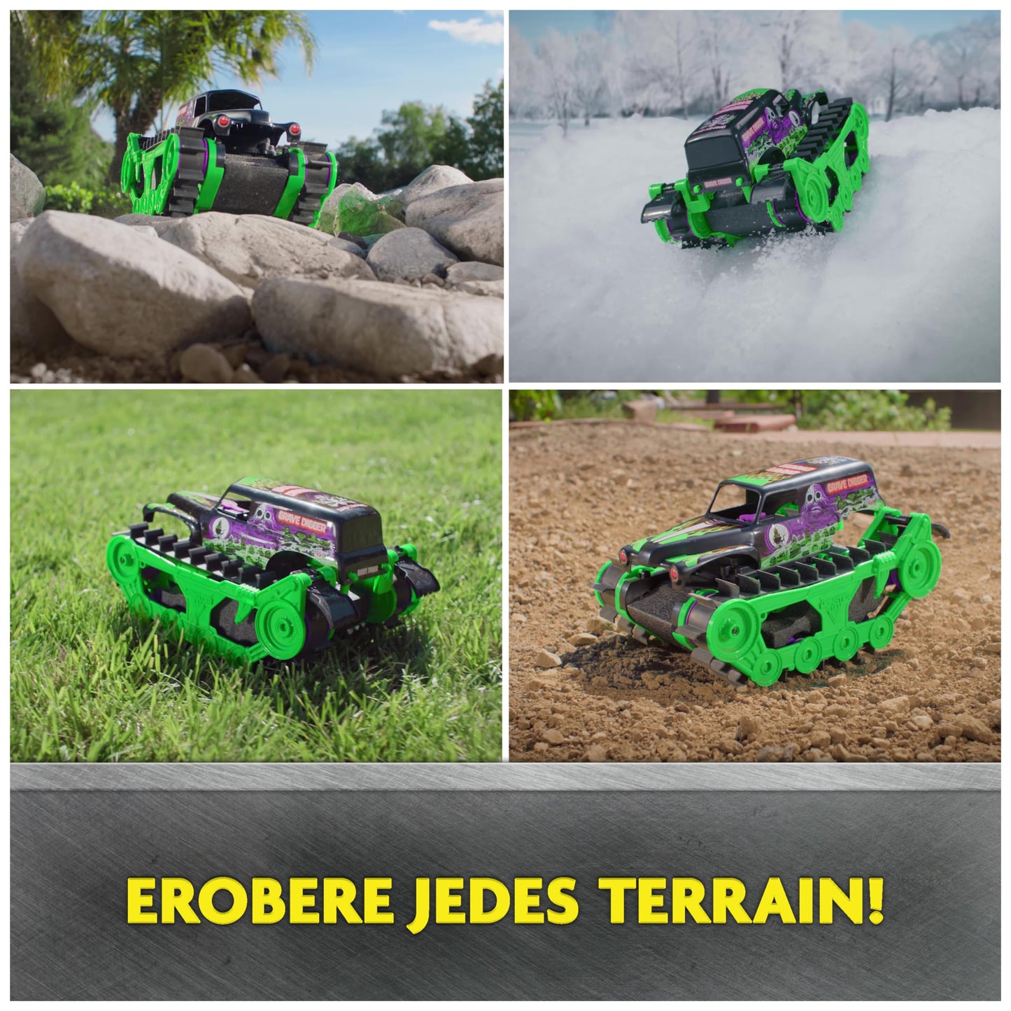 Monster Jam, Grave Digger Trax - RC Monster Truck tank vehicle scale 1:15, All-Terrain capable on land and in water - for boys and girls aged 4 and up