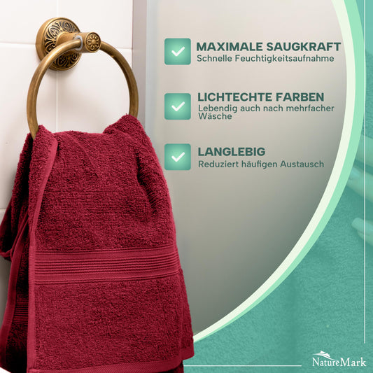 NatureMark 8-pack towels, 100% cotton, 50 x 100 cm, towel set Silver/Bordeaux.