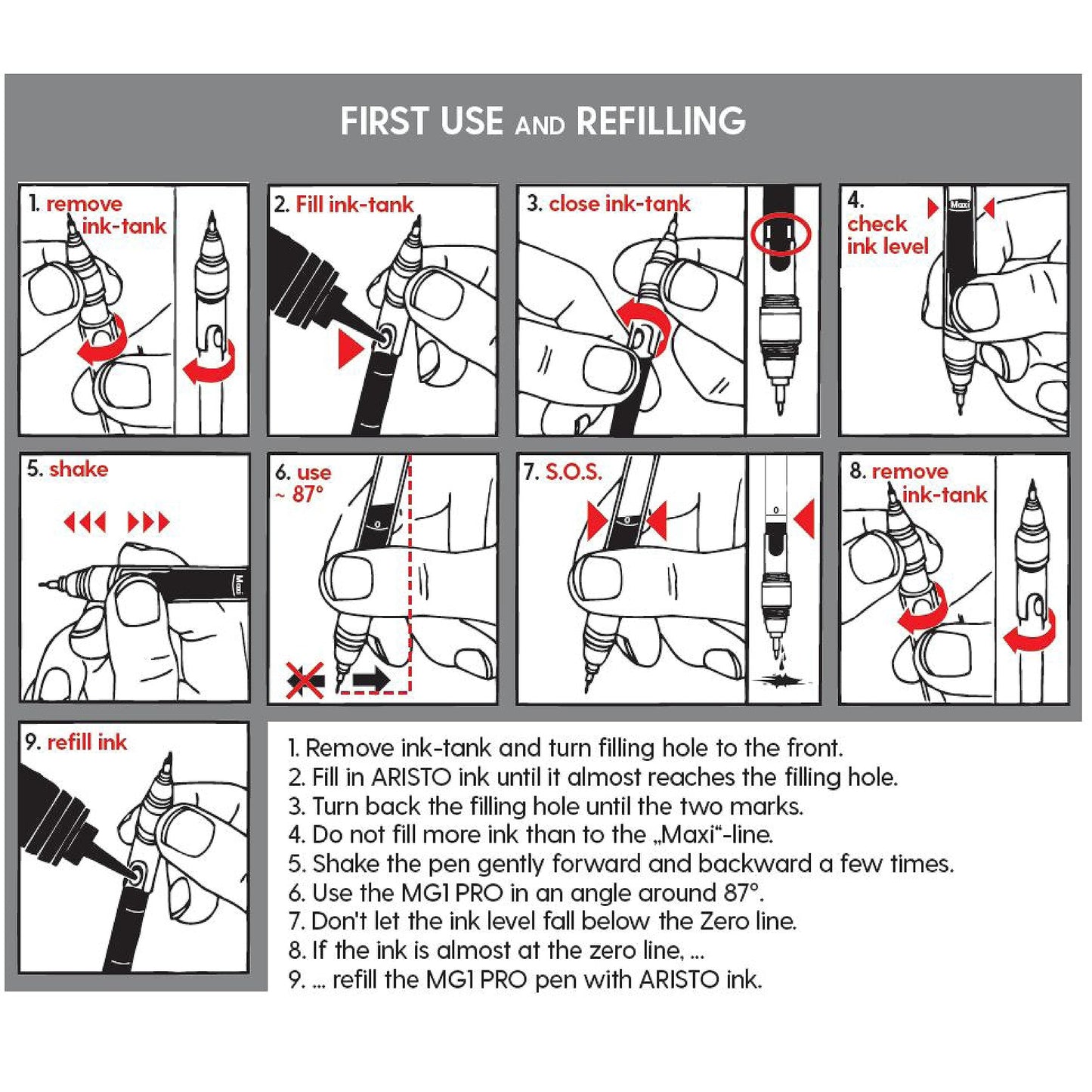 Aristo AH64300 mg1 Pro Drawing Pen Basic Set 4-piece (3 Drawing Pens mg1 Pro, line widths 0.35/0.5/0.7 mm, black drawing ink)