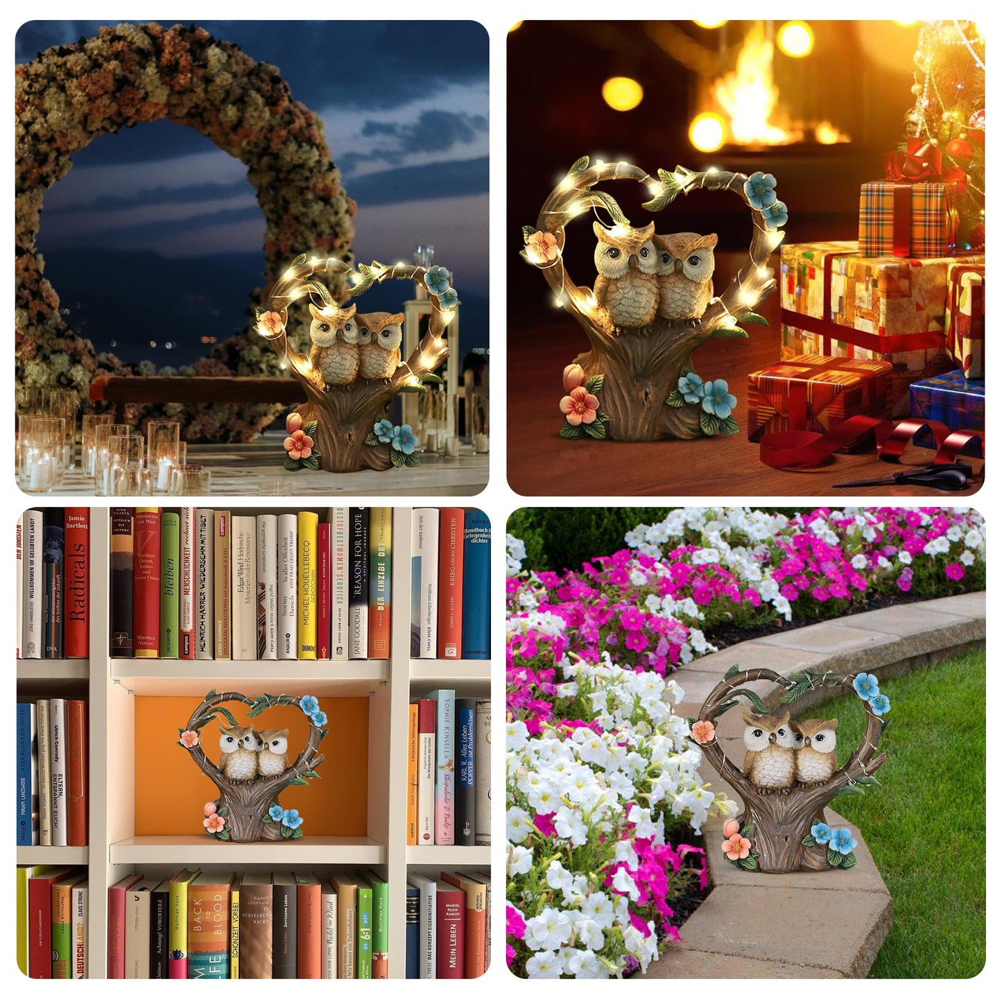Songyea outdoor garden decorations, weatherproof solar garden owl figures with LED lights, garden statues for balcony/terrace/lawn/room decor, mom/women.