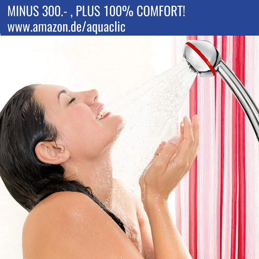 Shower head VITALITÉ JUST SPORTS SwissClima for individualists: 4 flow regulators for 4-11 l/min (instead of approx. 13-25 l), WITHOUT attachment for soft spray like other SwissClima, configure before or after shower.