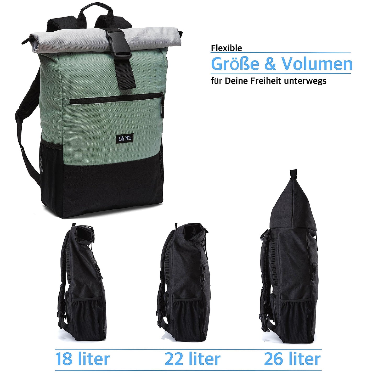 Ela Mo school backpack rolltop backpack for women | Mintgrey