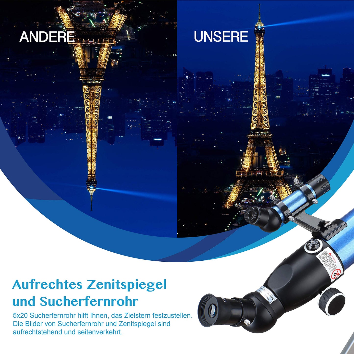Aomekie Telescope Astronomy, 234X Refractor Telescope for kids beginners with 10X Smartphone Adapter Extendable tripod Bag Moon filter and Erect Image Finder Scope
