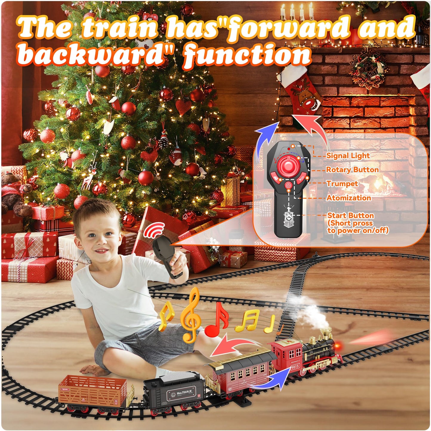 Hot Bee Electric Remote Control Kids Train, Electric Christmas Tree Train, Steam Christmas Tree Train, Christmas Train for the Tree with Remote Control Train Toy Set