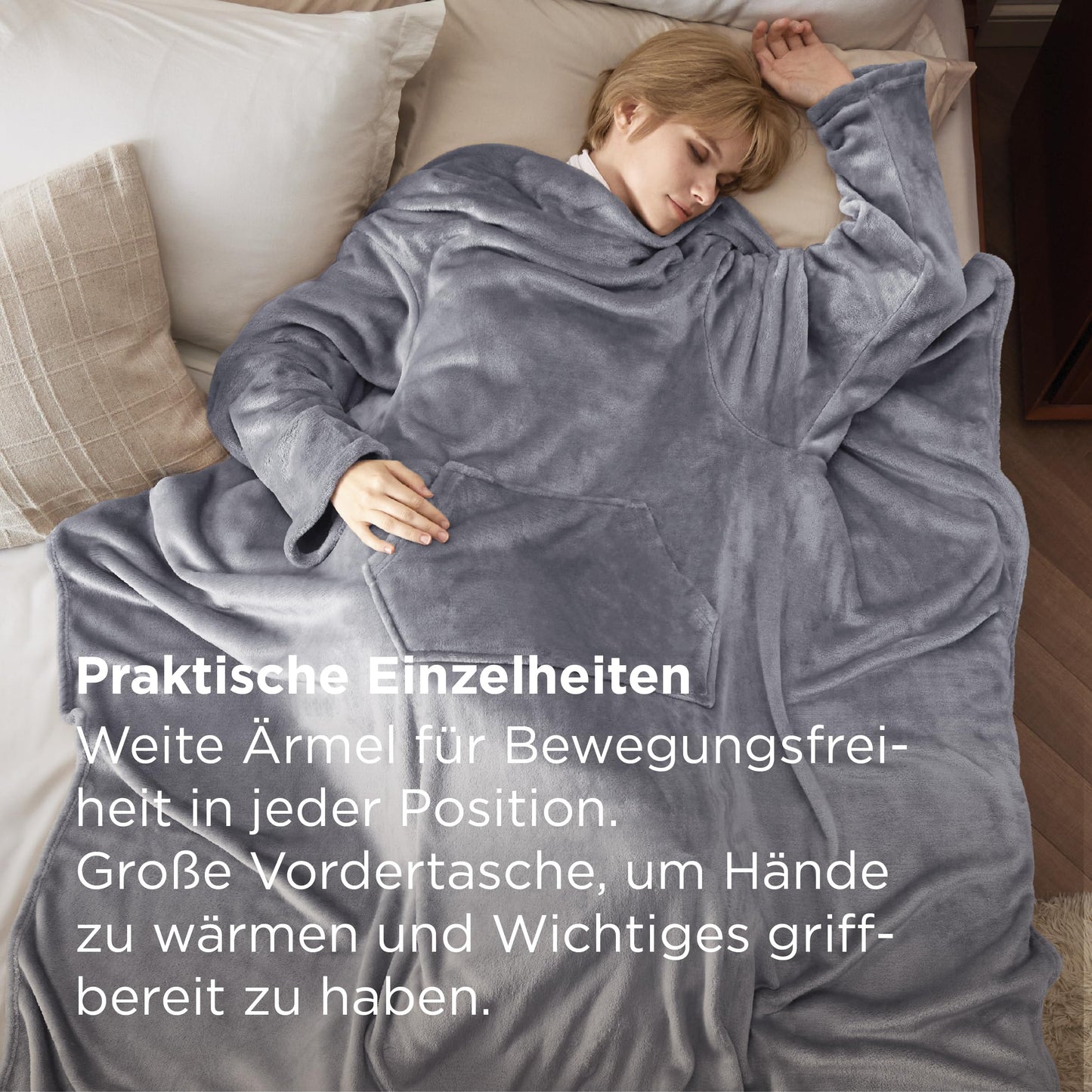 BEDSURE Blanket with Sleeves - Gifts for Women and Men, Cozy Sleeve Blanket & Sofa Blanket for Adults, Soft Full Body Blanket to Wear, Portable Throw Blanket, 150x200cm, Grey