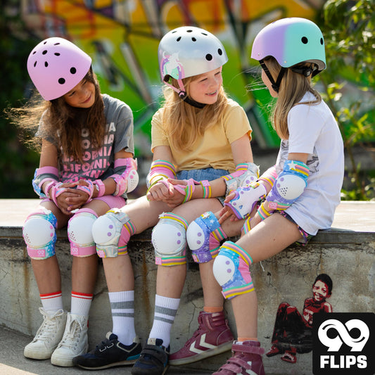 99FLIPS Kids Skate Helmet - Bike Helmet Girls 8 Years - Girls Kids Helmet Scooter - Kids Helmet 3 Years Bike Helmet - Size XS Tricolor