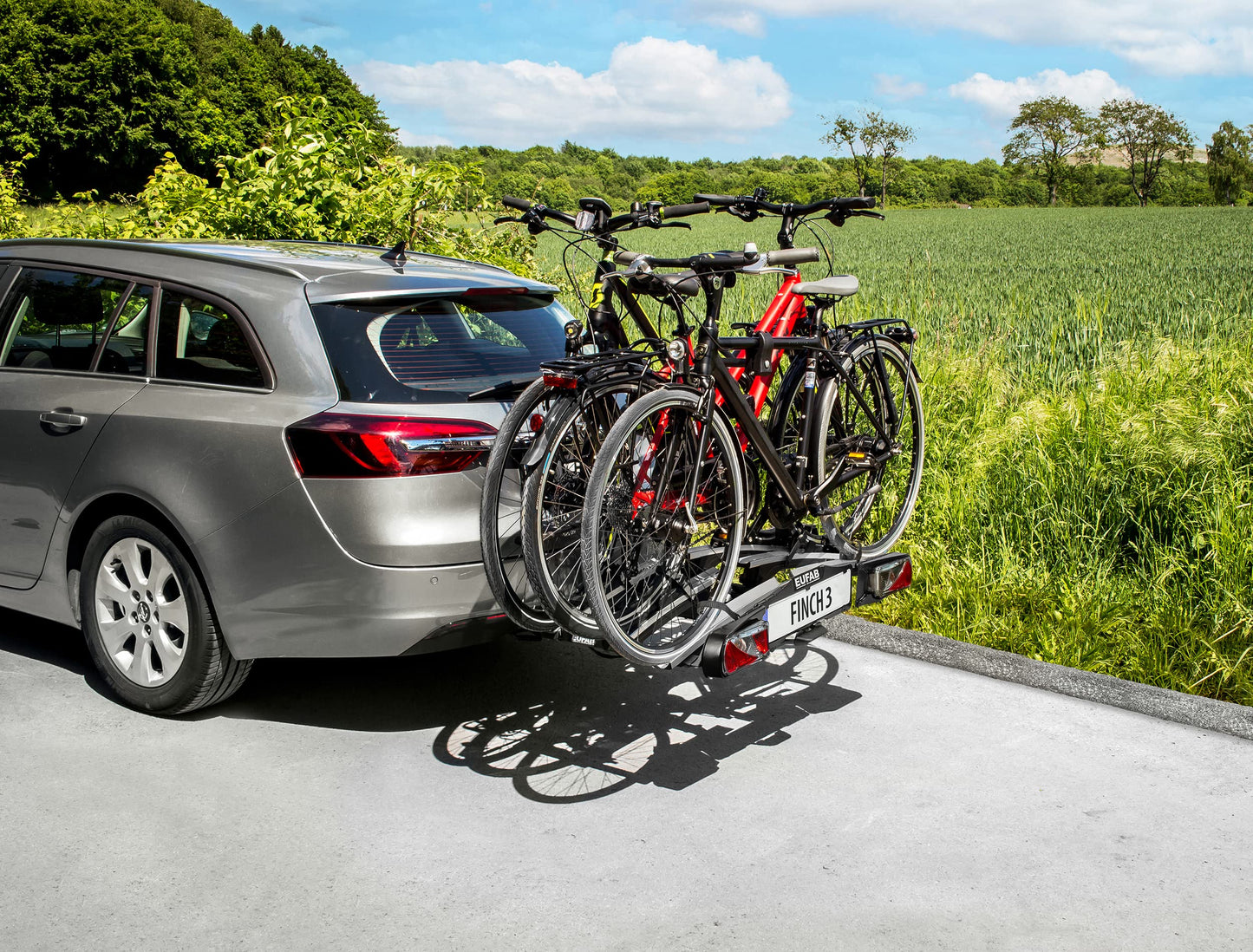 EUFAB 11598 bike carrier FINCH for 3 bikes, black.