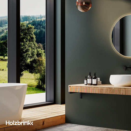 WOODBRINK 2X Wall bracket black for washbasin, design and stable washbasin holder or angle for wall shelf, sink base wall mount for washbasin top, 350x150 mm