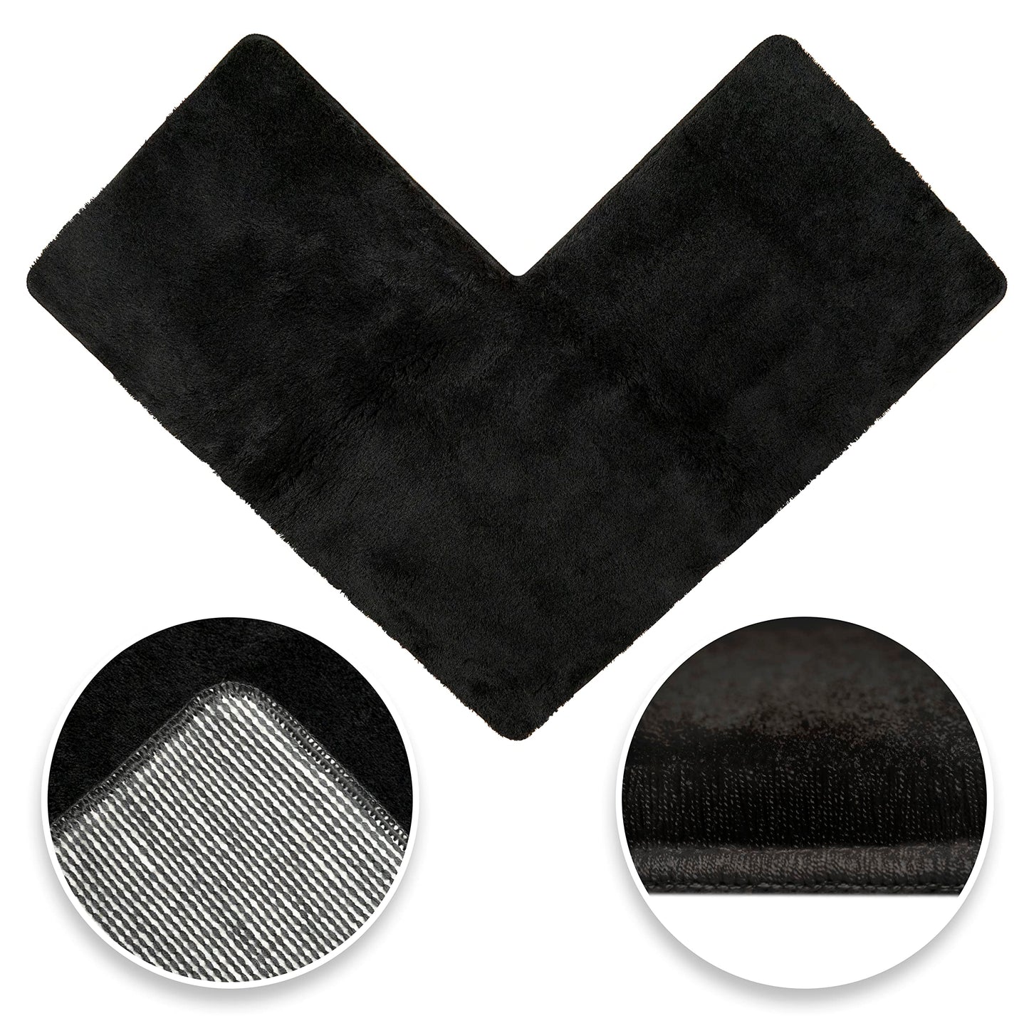 BADELIGA® corner shower mat, perfect mat for square shower enclosures. Extremely fluffy, non-slip & washable. Dryer-safe. Bath mat, bath rug with corner cutout 50 x 100 x 100 cm in black.