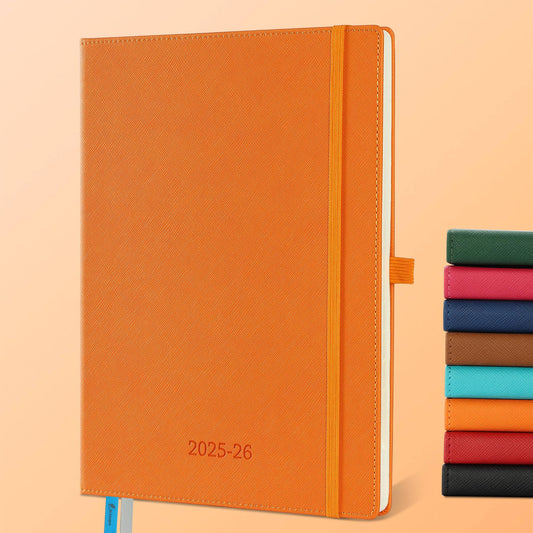 IN-LUXPRO Calendar 2025 2026 Weekly Planner, 18-Month Book Calendar (Jul.2025-Dec.2026) Monthly Calendar with Expense & Note Pages A4 (29 x 21.7 cm), with Vegan Leather & Note Pages, Orange Color.