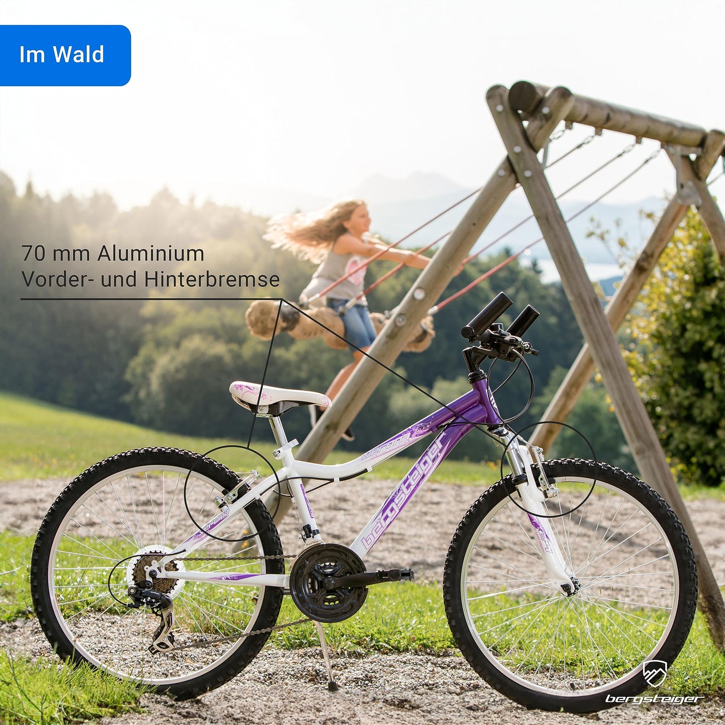 Verona 24 inch children's bike for 8, 9, 10, 11 year olds. 18 gears, mountain bike with fork suspension, girls' bike.