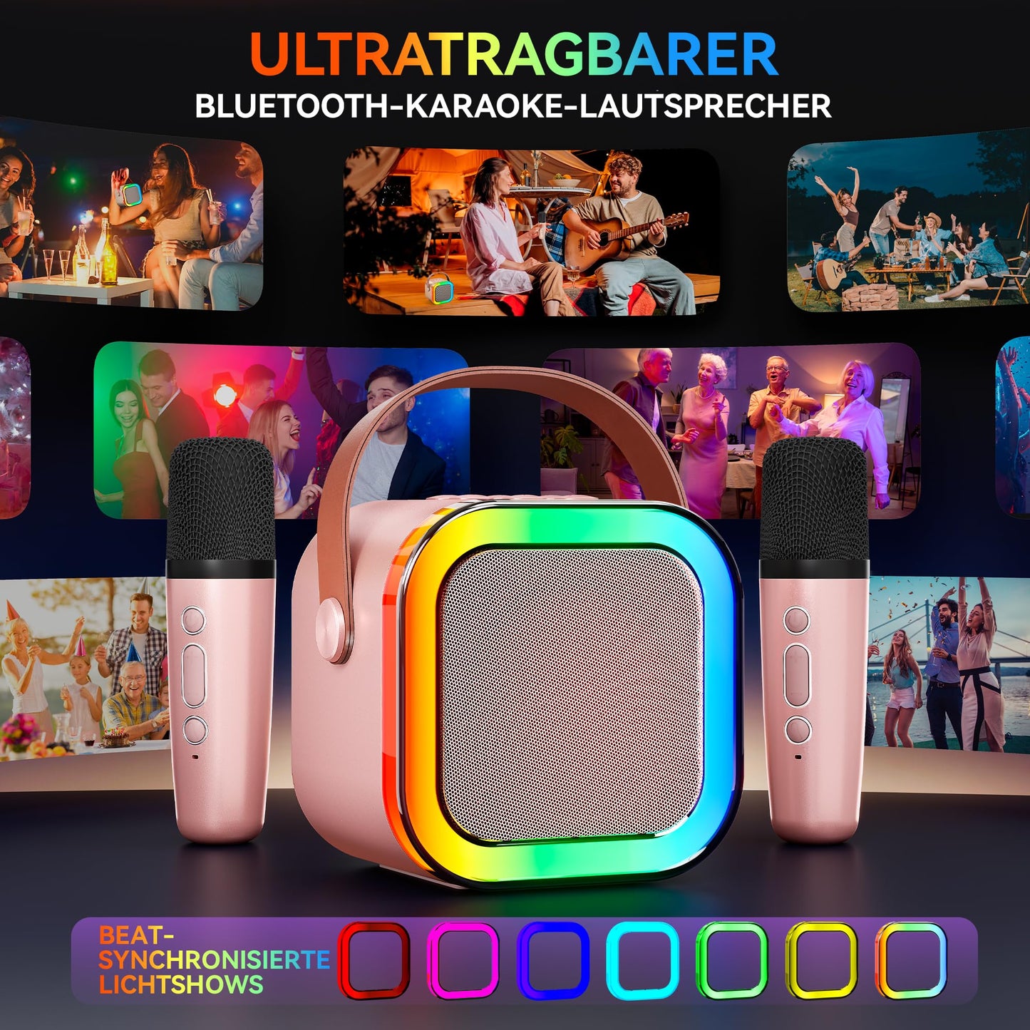 Karaoke machine with 2 karaoke microphones music instrument accessory: Wowstar karaoke system with 2 microphones - Mini karaoke machine - Speaker karaoke box set - Gifts for girls