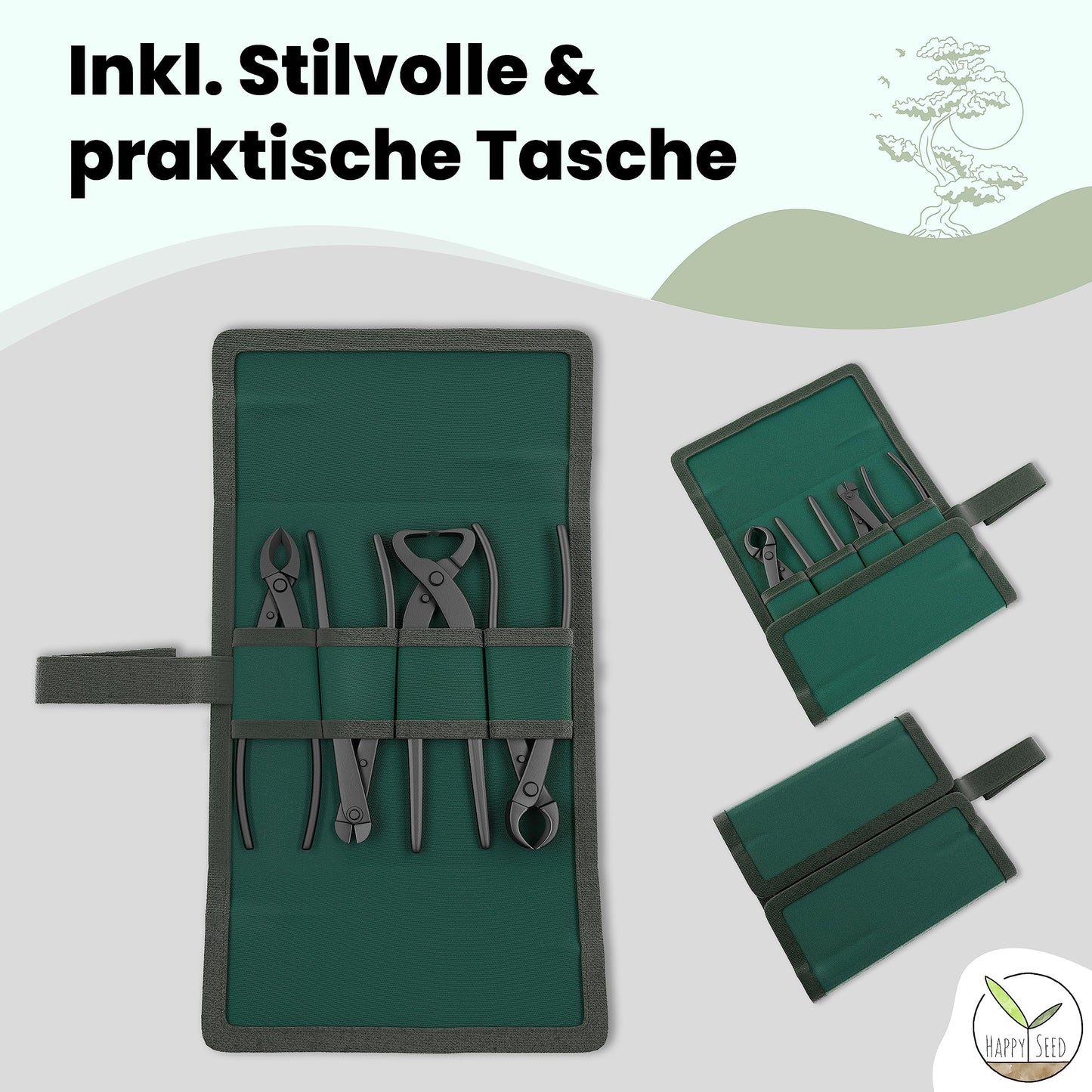 Bonsai tool set professional 4-piece made of steel with practical storage bag - Traditional bonsai tool ideal for wires, branches, buds & roots.
