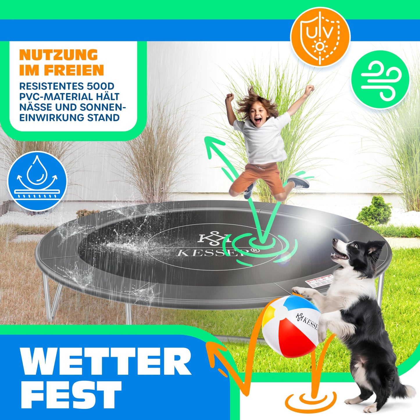 KESSERยฎ - Trampoline Edge Cover ร 244 cm, 30cm wide 100% UV resistant tear-resistant spring cover including beach ball, anthracite
