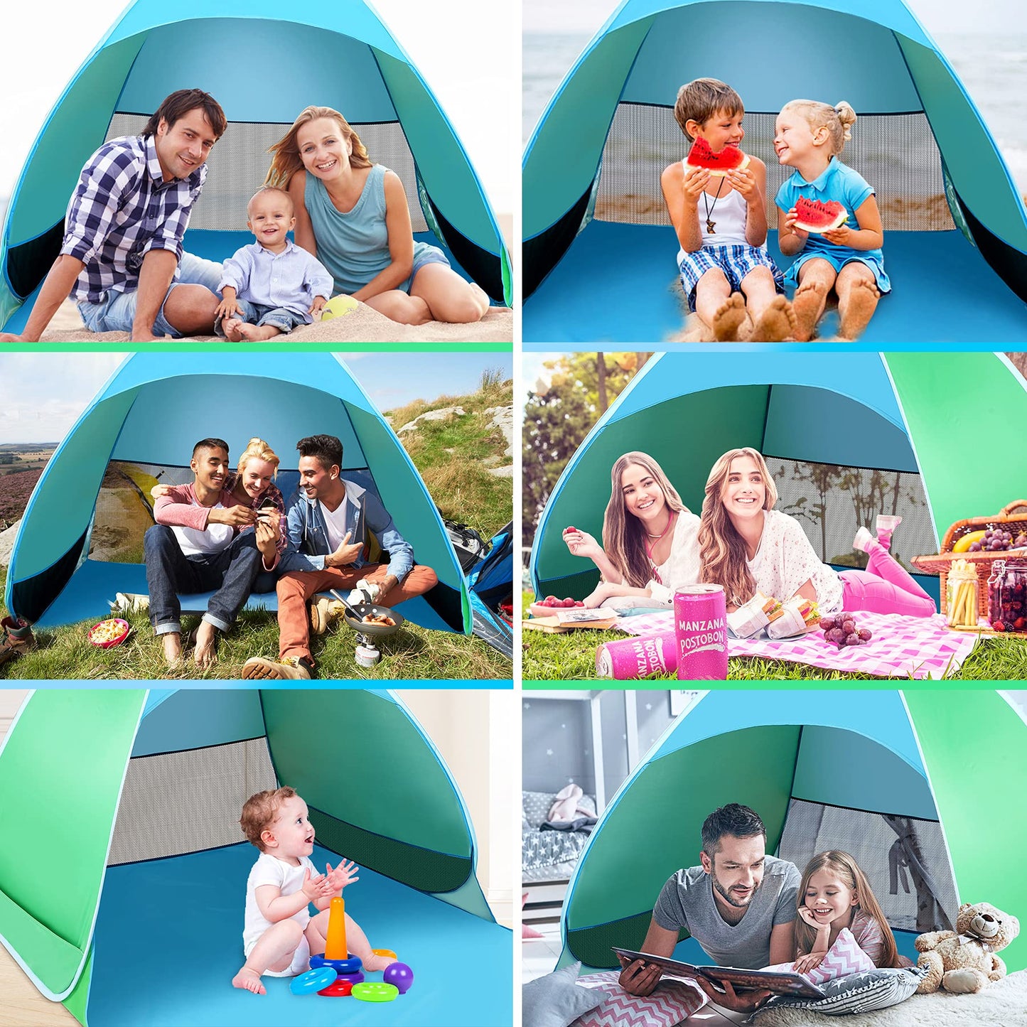 WONSEFOO Beach Tent UV Protection 50+ | 2-3 Person Beach Shelter | Pop-up Waterproof Portable Instant Tent | Beach Canopy for Family Camping Garden Beach