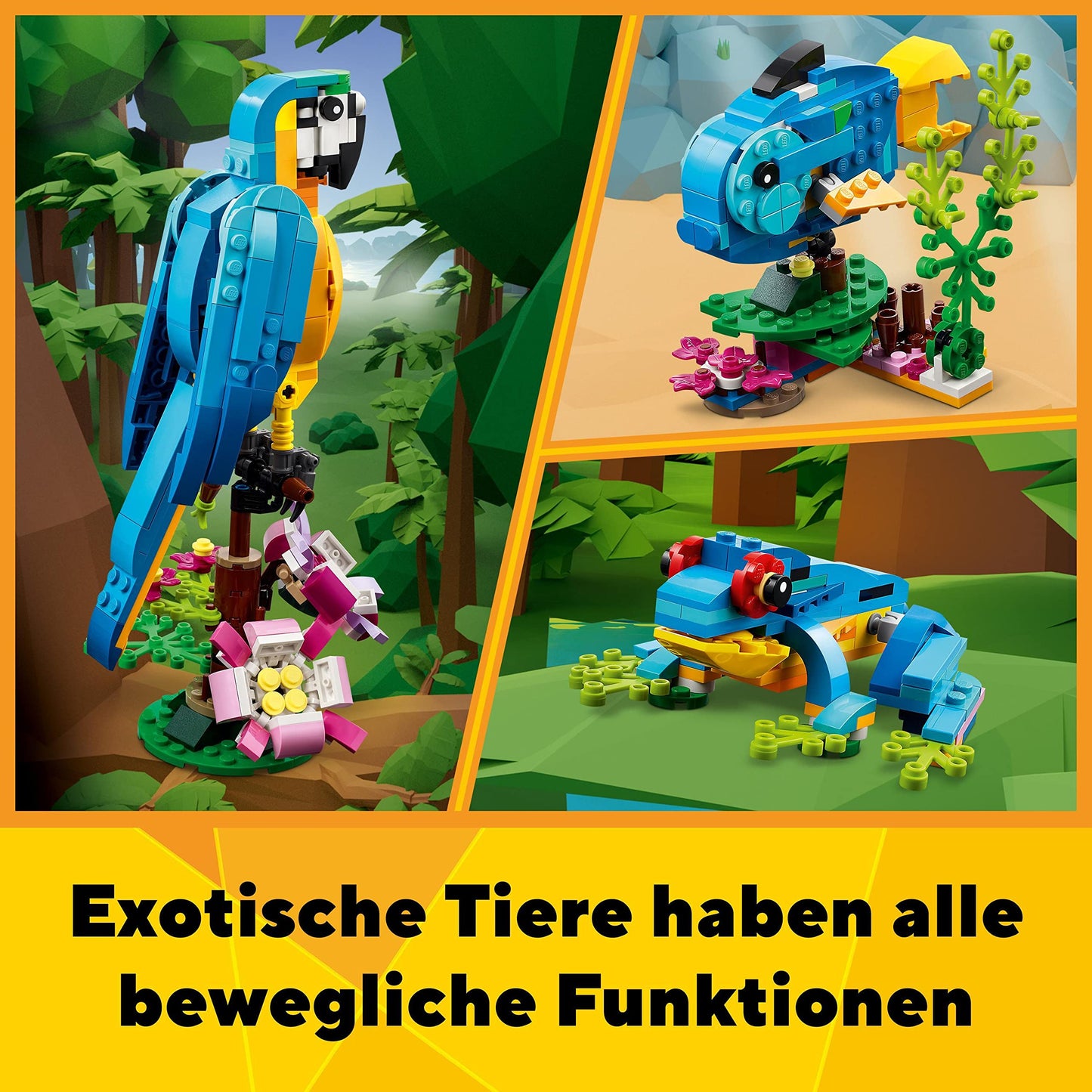 LEGO 31136 Creator 3in1 Exotic Parrot, Frog, and Fish Easter gift Jungle animal figures Building toy, creative Easter decoration toy for kids aged 7 and up for Easter 2023