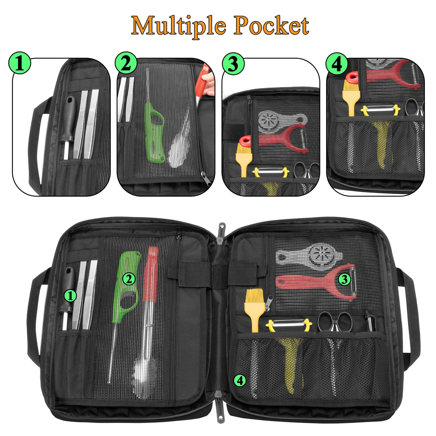 samdew Travel Chef Knife Bag, Professional Knife Storage Bag for Chefs with 20 slots & lockhole, Chef Roll Bag for Show Utensils, Bag only