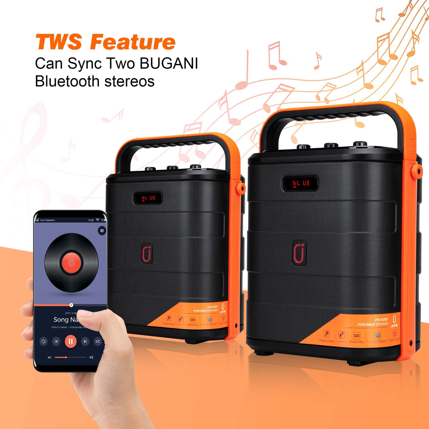 JYX Karaoke machine with wireless microphone, Bluetooth speaker system supports TWS, AUX, FM radio, Rec, TF, USB for parties, indoor/outdoor.