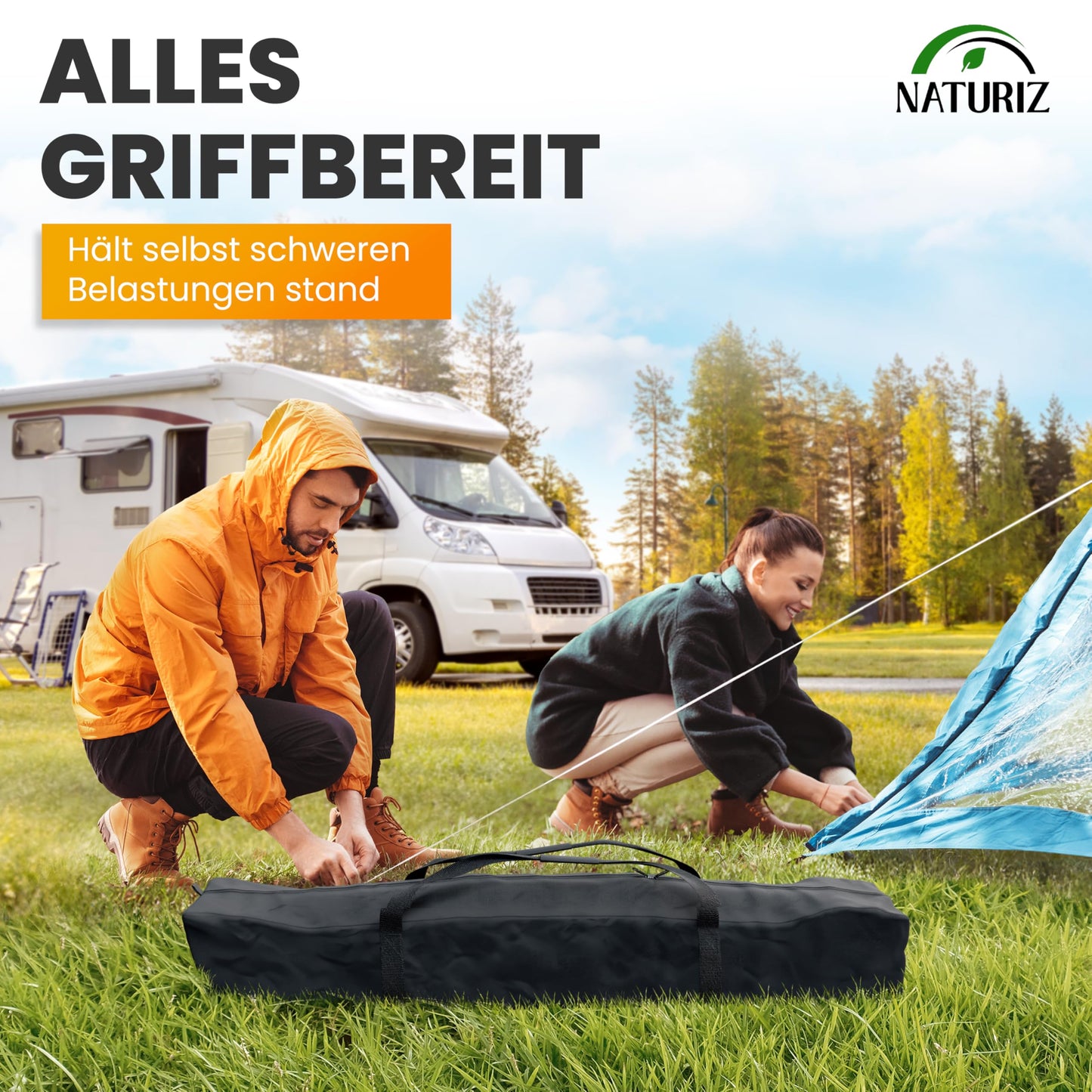 NATURIZ® Premium Fence Bag for 15 to 25m - versatile for camping, tent, or electric fence with 900D Oxford material (125x20x18cm)