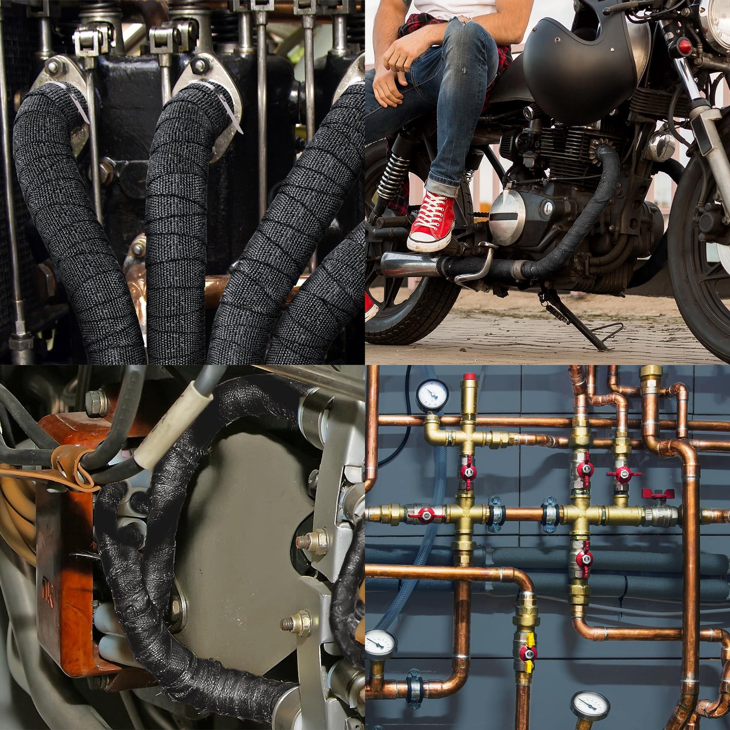 10M Exhaust Heat Wrap, Foneso exhaust wrap, Heat Shield Exhaust Wrap, Black Exhaust Heat Wrap with 10 Stainless Steel Zip Ties, for Motorcycle Headers Thermo Wrap Header Wrap