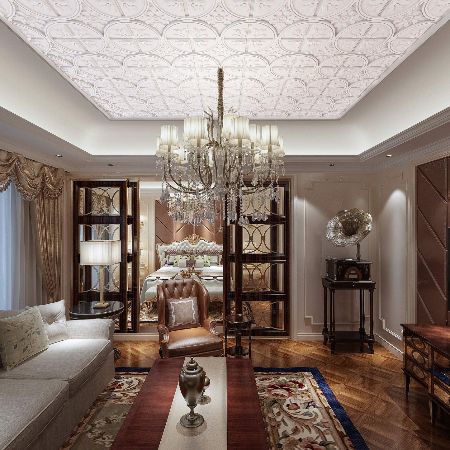 Art3d 12 pieces, 4.5 sq.ft Ceiling Tiles, 3D Wall Panels, 61 x 61 cm, Self-Adhesive, Classic Style, White.