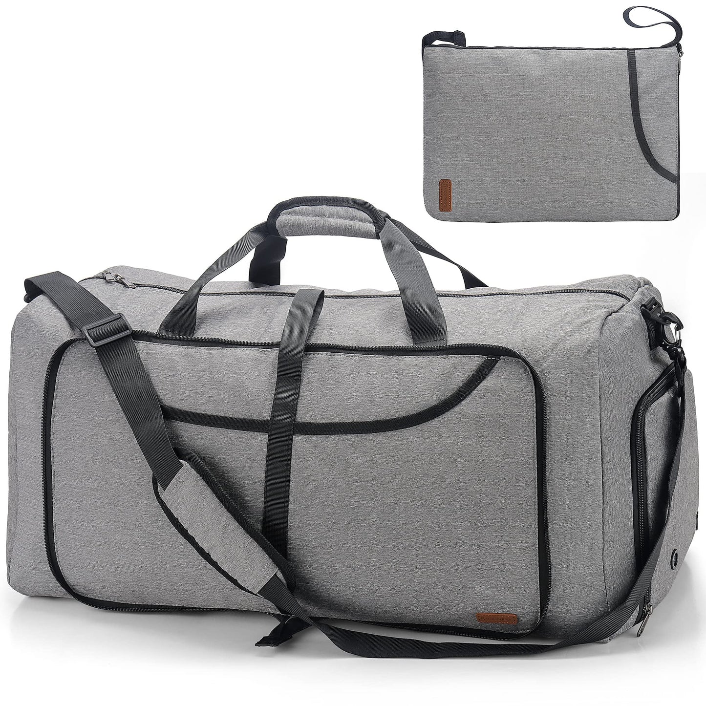 Vogshow Foldable Travel Duffel Bag, Weekender Overnight Bag Waterproof Duffle with Shoe Compartment for Men and Women (Gray, 80L)
