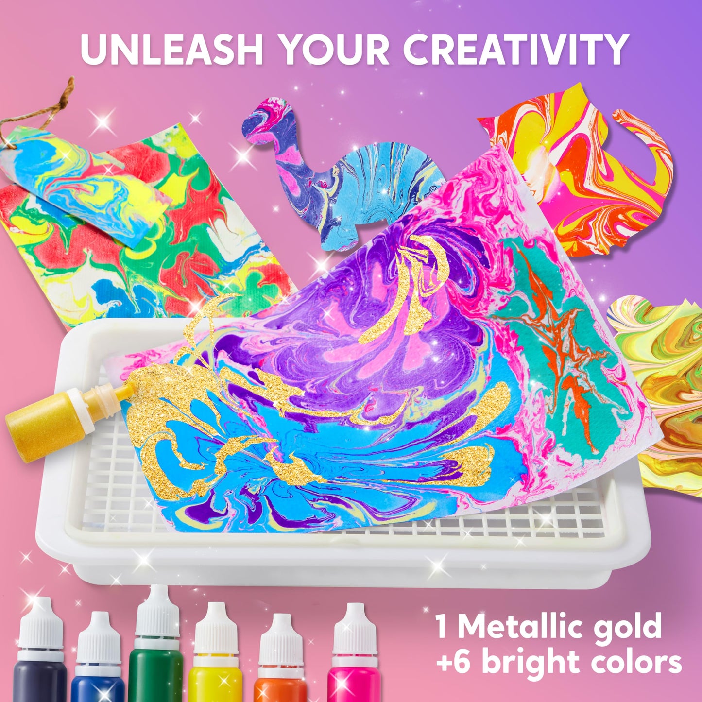 Clever Kits Water Marbling Paint for Kids, Magic Marbling Paint Art for Girls aged 6-12, Marbling Paint Kit for Boys, Crafting Sets for Activities, Birthday Gift