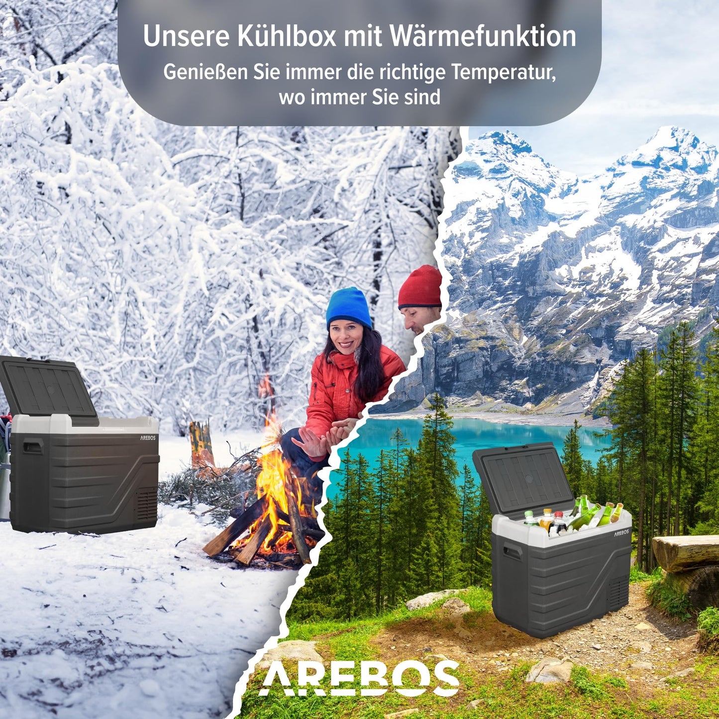 Arebos Compressor Cooler Box 43 Liters | Electric Freezer Box with APP & Smart Control | Mobile Cooling Chest with USB Connection | up to -20 °C | 12/24 V 230V | for Car, Truck, Camping, Boat, RV