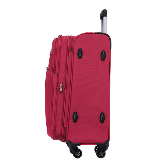 BEIBYE Lightweight Fabric Suitcase Set Trolley External Pockets Expansion Pleat More Storage Space with Combination Lock (Wine Red, M-Carry-On-54cm)